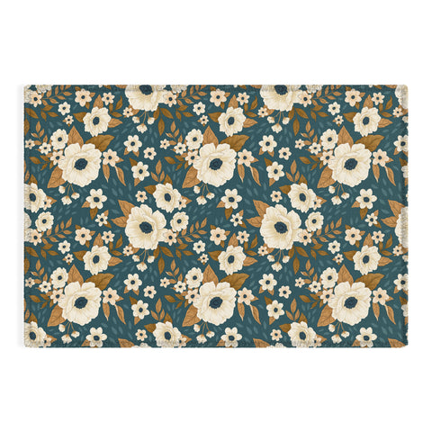 Avenie Delicate Blue and Gold Floral Outdoor Rug