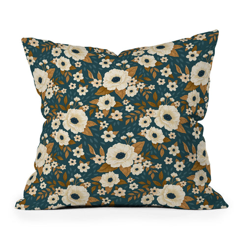 Avenie Delicate Blue and Gold Floral Throw Pillow