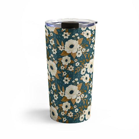 Avenie Delicate Blue and Gold Floral Travel Mug