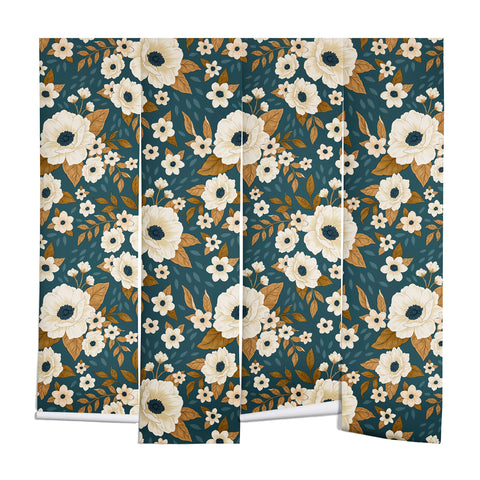 Avenie Delicate Blue and Gold Floral Wall Mural