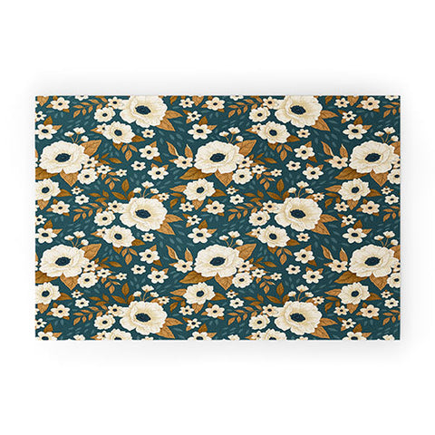 Avenie Delicate Blue and Gold Floral Welcome Mat