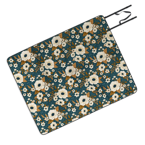 Avenie Delicate Blue and Gold Floral Picnic Blanket