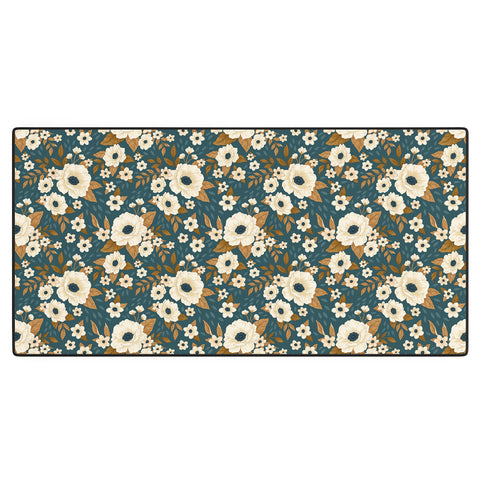 Avenie Delicate Blue and Gold Floral Desk Mat