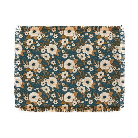 Avenie Delicate Blue and Gold Floral Throw Blanket