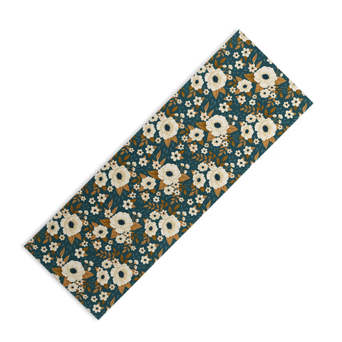 Avenie Delicate Blue and Gold Floral Yoga Mat