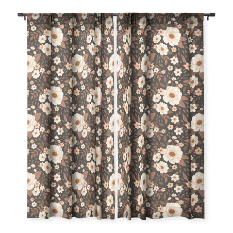 Avenie Delicate Deep Autumn Floral Sheer Window Curtain