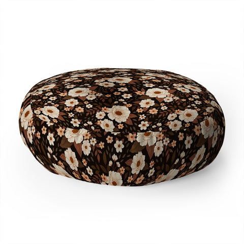 Avenie Delicate Deep Autumn Floral Floor Pillow Round