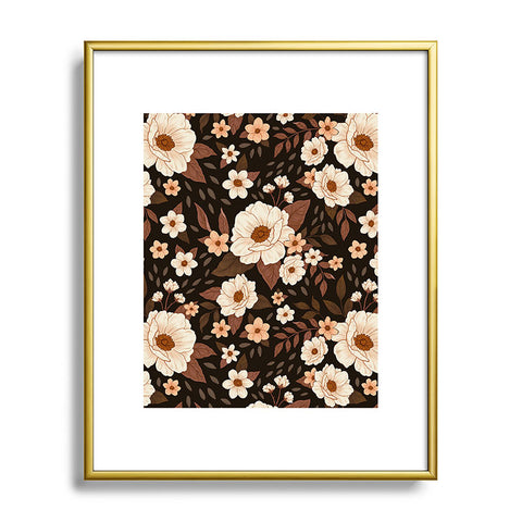 Avenie Delicate Deep Autumn Floral Metal Framed Art Print