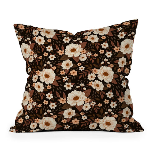 Avenie Delicate Deep Autumn Floral Outdoor Throw Pillow