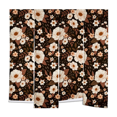 Avenie Delicate Deep Autumn Floral Wall Mural