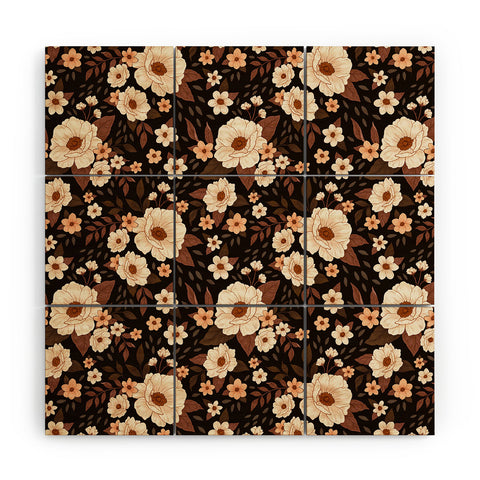 Avenie Delicate Deep Autumn Floral Wood Wall Mural