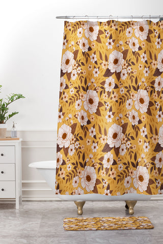 Avenie Delicate Fall Florals Shower Curtain And Mat