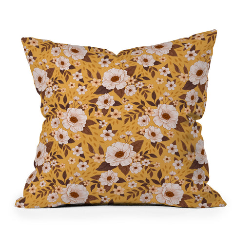 Avenie Delicate Fall Florals Outdoor Throw Pillow