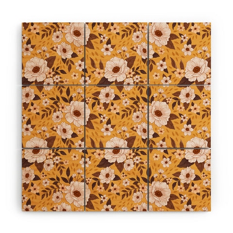 Avenie Delicate Fall Florals Wood Wall Mural