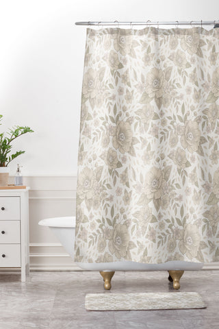 Avenie Delicate Flowers Shower Curtain And Mat