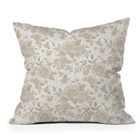 Avenie Delicate Flowers Outdoor Throw Pillow