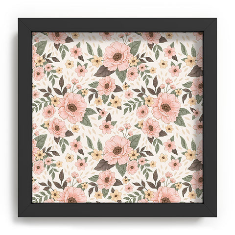 Avenie Delicate Pink Flowers Recessed Framing Square