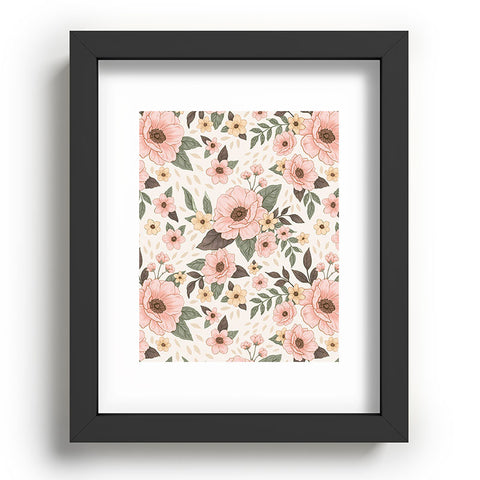Avenie Delicate Pink Flowers Recessed Framing Rectangle