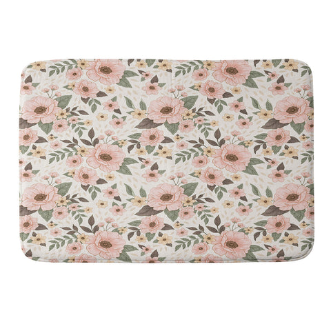 Avenie Delicate Pink Flowers Memory Foam Bath Mat