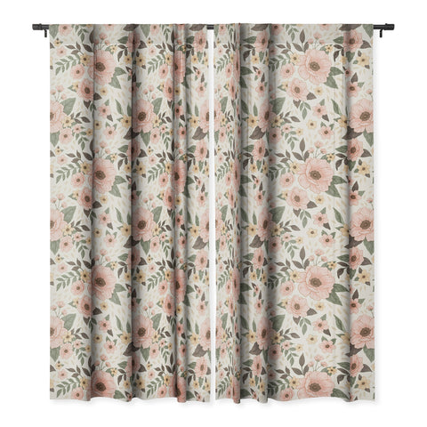 Avenie Delicate Pink Flowers Blackout Window Curtain
