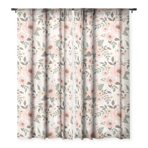 Avenie Delicate Pink Flowers Sheer Non Repeat