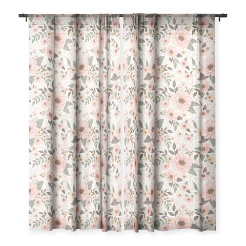 Avenie Delicate Pink Flowers Sheer Window Curtain