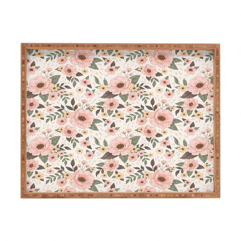 Avenie Delicate Pink Flowers Rectangular Tray