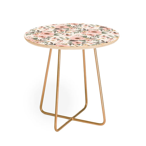 Avenie Delicate Pink Flowers Round Side Table