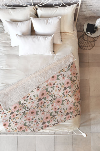 Avenie Delicate Pink Flowers Fleece Throw Blanket