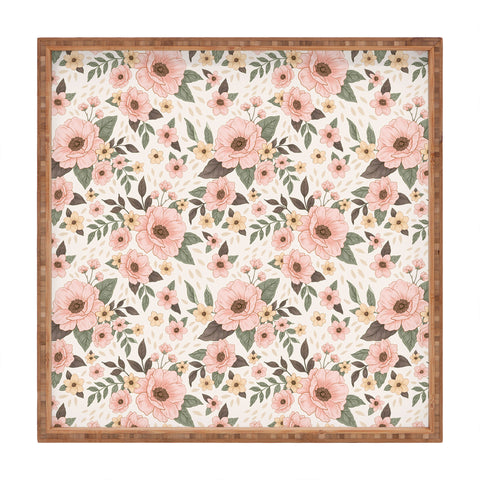 Avenie Delicate Pink Flowers Square Tray