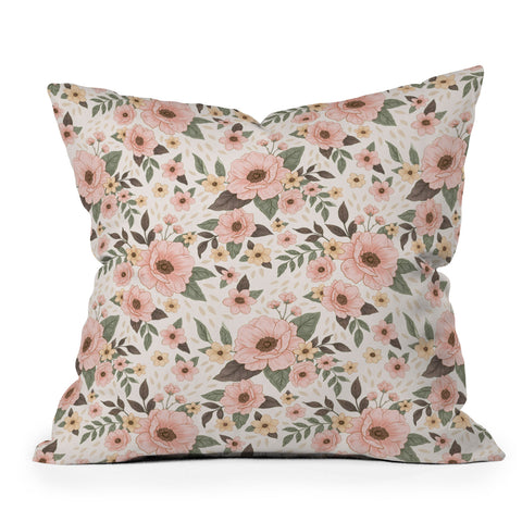 Avenie Delicate Pink Flowers Throw Pillow