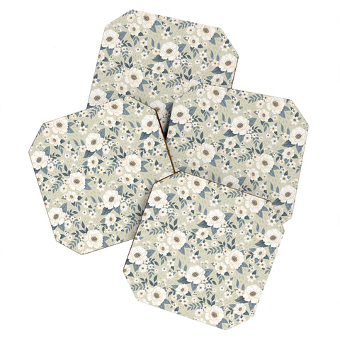 Avenie Delicate Sage Flowers Coaster Set