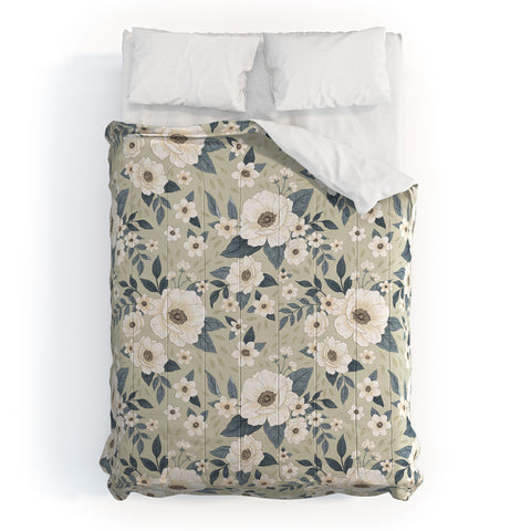 Avenie Delicate Sage Flowers Comforter