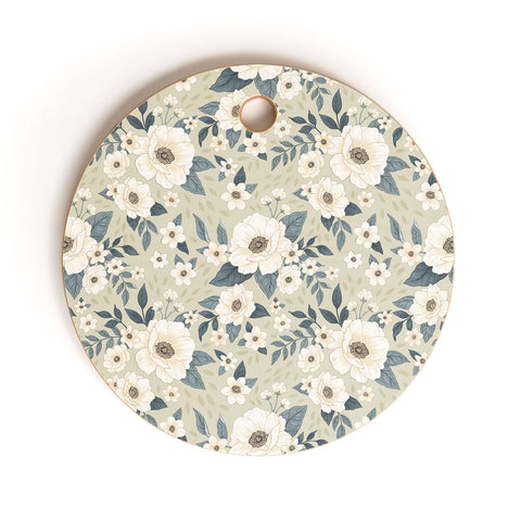 Avenie Delicate Sage Flowers Cutting Board Round