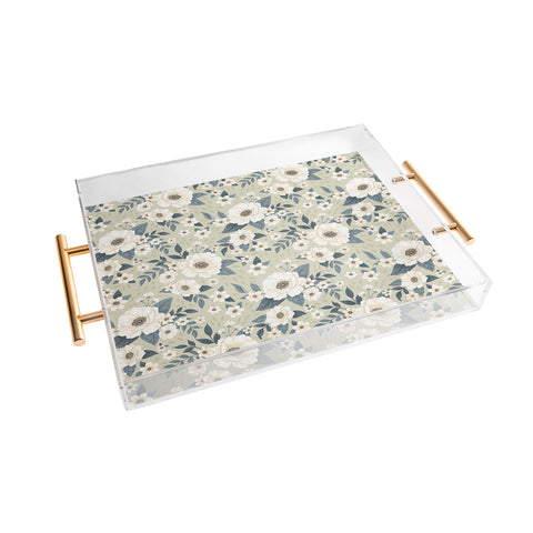 Avenie Delicate Sage Flowers Acrylic Tray