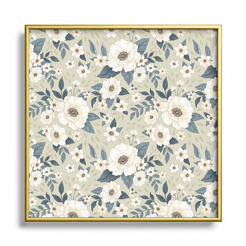 Avenie Delicate Sage Flowers Square Metal Framed Art Print