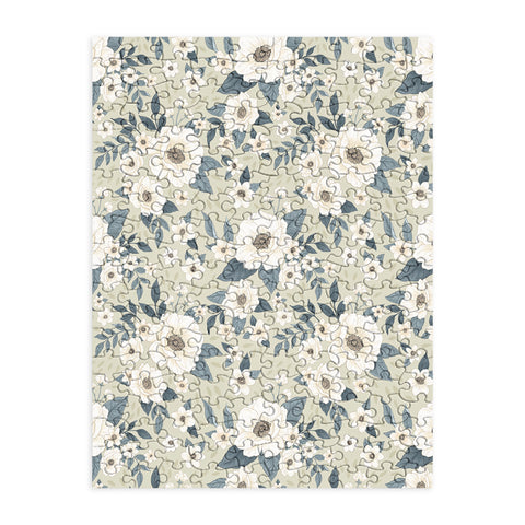 Avenie Delicate Sage Flowers Puzzle