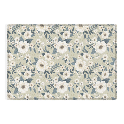 Avenie Delicate Sage Flowers Outdoor Rug