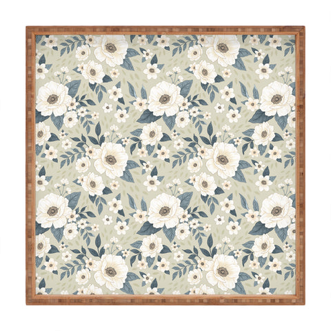 Avenie Delicate Sage Flowers Square Tray