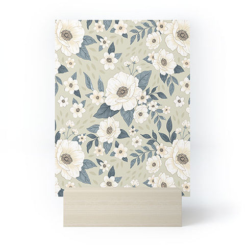 Avenie Delicate Sage Flowers Mini Art Print