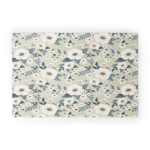 Avenie Delicate Sage Flowers Welcome Mat