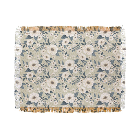 Avenie Delicate Sage Flowers Throw Blanket