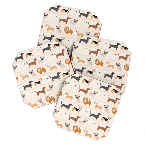 Avenie Dogs n a Row Pattern Coaster Set
