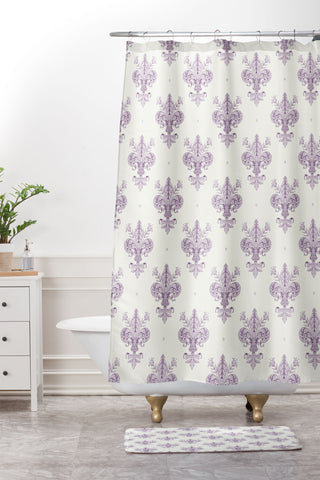 Avenie Fleur De Lis French Lavender Shower Curtain And Mat