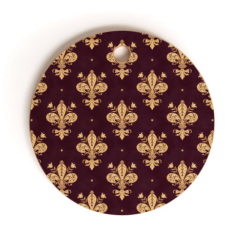 Avenie Fleur De Lis In Royal Burgundy Cutting Board Round
