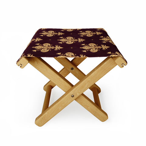 Avenie Fleur De Lis In Royal Burgundy Folding Stool