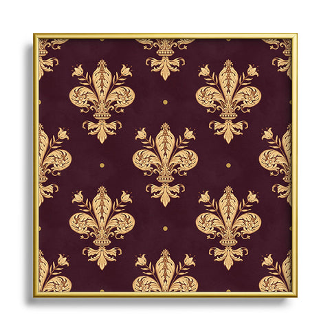 Avenie Fleur De Lis In Royal Burgundy Square Metal Framed Art Print