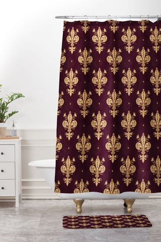 Avenie Fleur De Lis In Royal Burgundy Shower Curtain And Mat