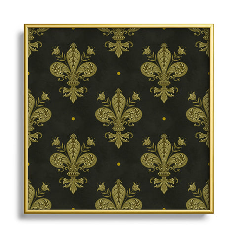 Avenie Fleur de Lis Moss Green Square Metal Framed Art Print