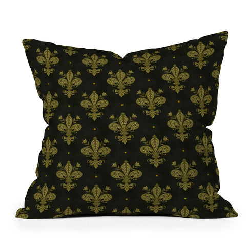 Avenie Fleur de Lis Moss Green Outdoor Throw Pillow